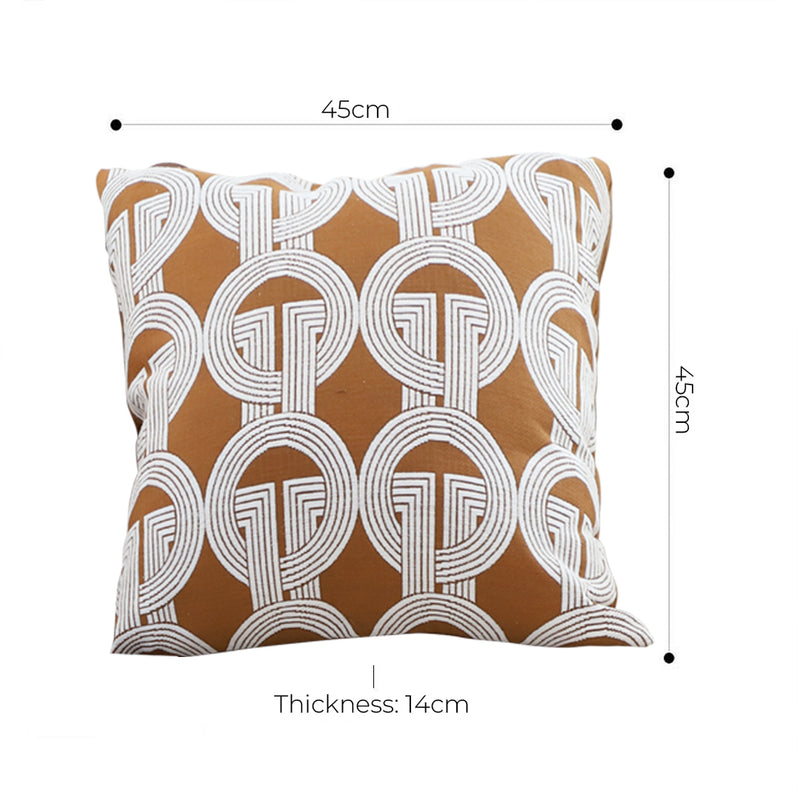 2X Brown Jacquard Square Throw Pillow Polyester 45cm Circular Chain Design
