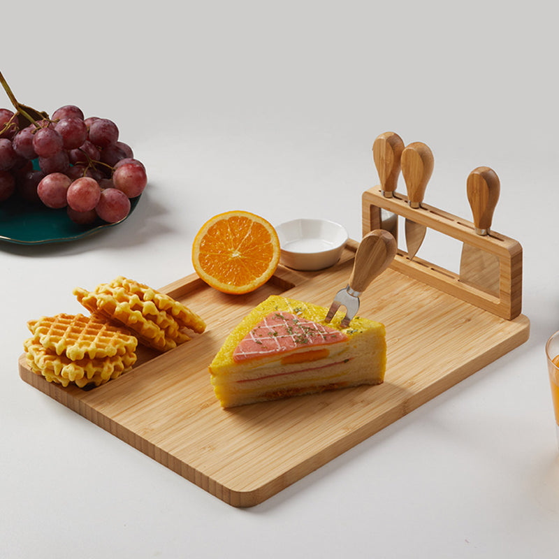 2X 36cm Brown Rectangular Wood Cheese Board Charcuterie Tray With Knife Set