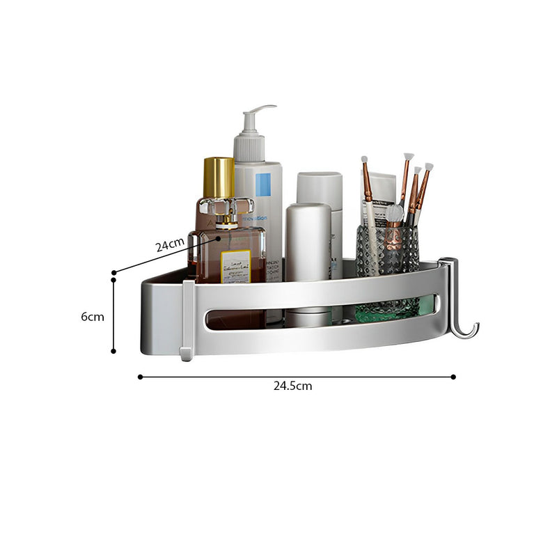 Bathroom Wall Mounted Triangular Aluminum Corner Shelf 24.5x24x6cm Silver