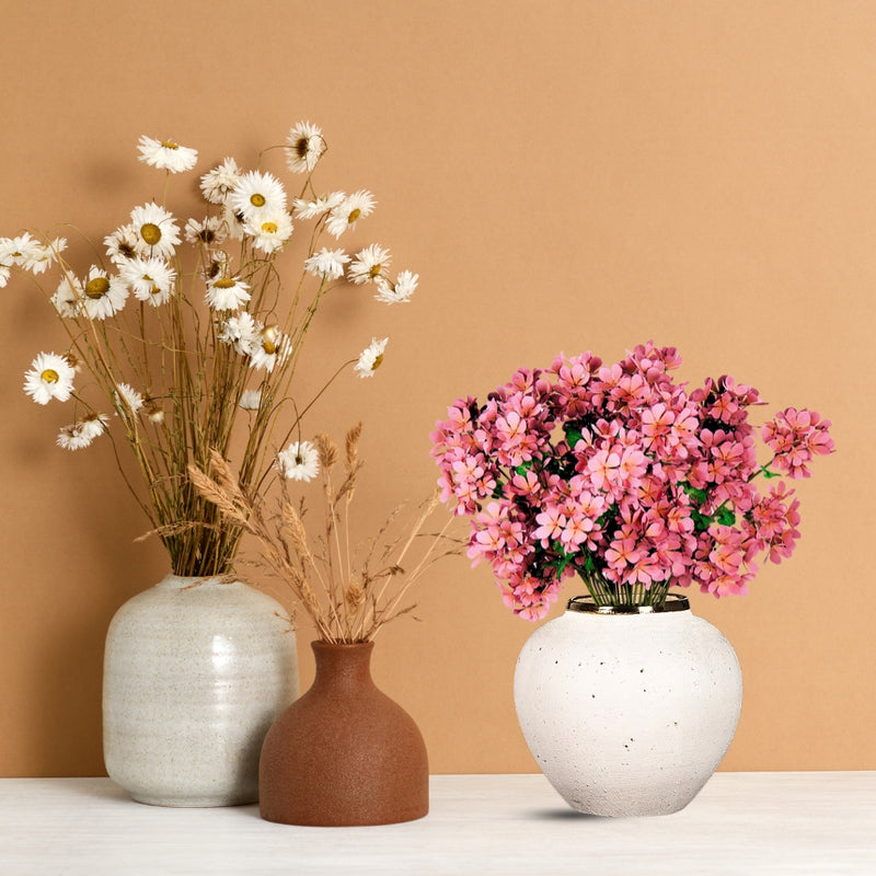 Small White Ceramic Flower Vase 21x22cm Gold Accent Elegant Home Decor