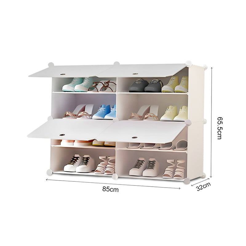 4 Tier 2 Column White Shoe Rack Organizer Durable Space Saving with Cover