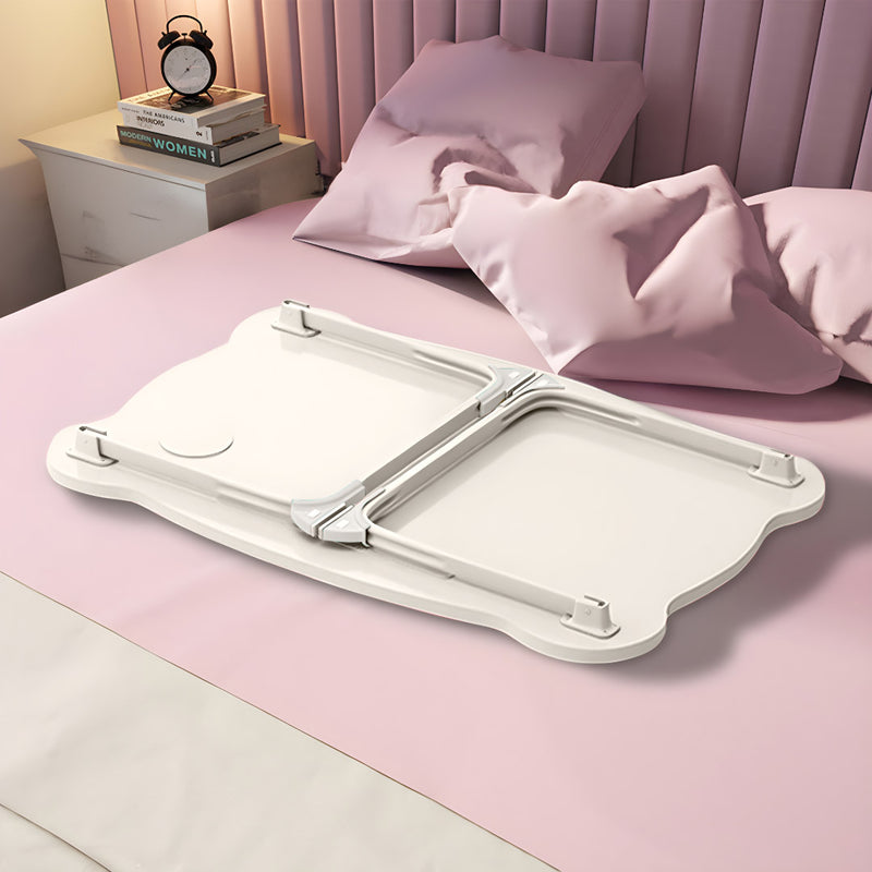 White Portable Bed Desk Adjustable Folding with Drawer and Cup Holder 60x48x28cm