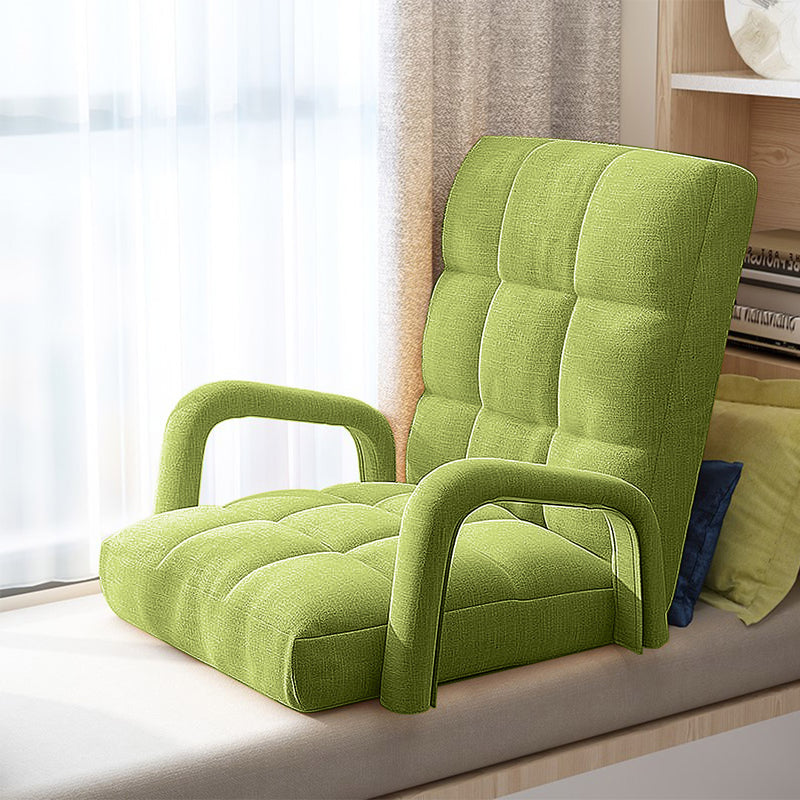 2X Foldable Linen Floor Recliner 135x58x20cm Adjustable Armrest Yellow Green