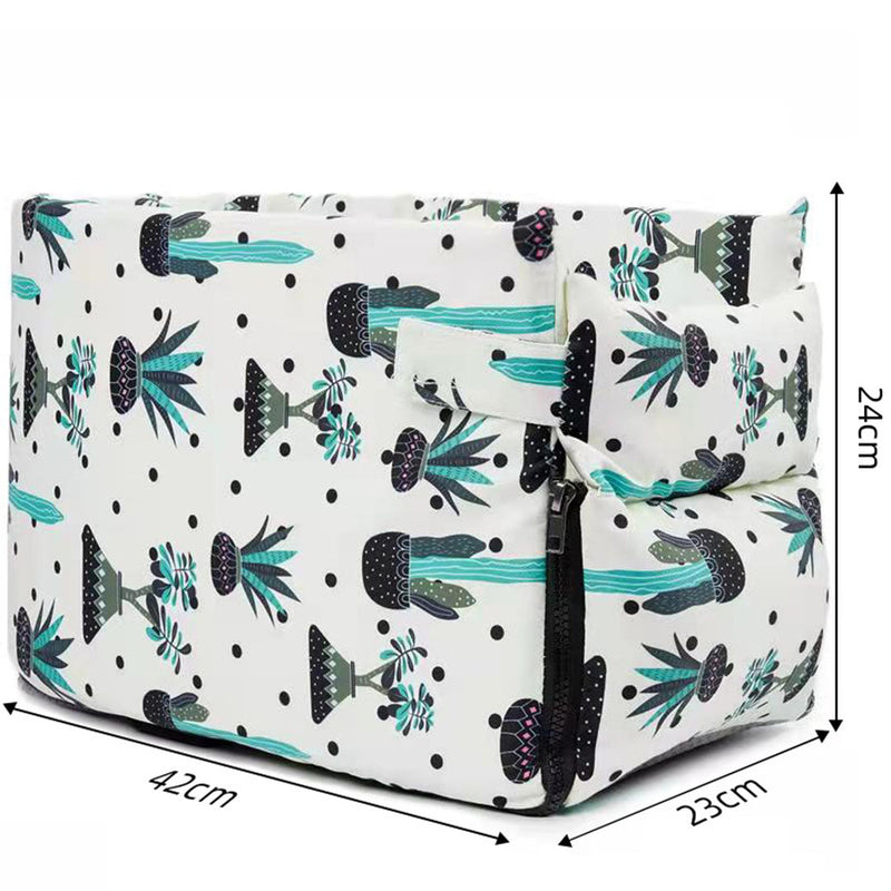 Car Pet Bed Suede Waterproof Portable Dog Kennel White Botanical Pattern