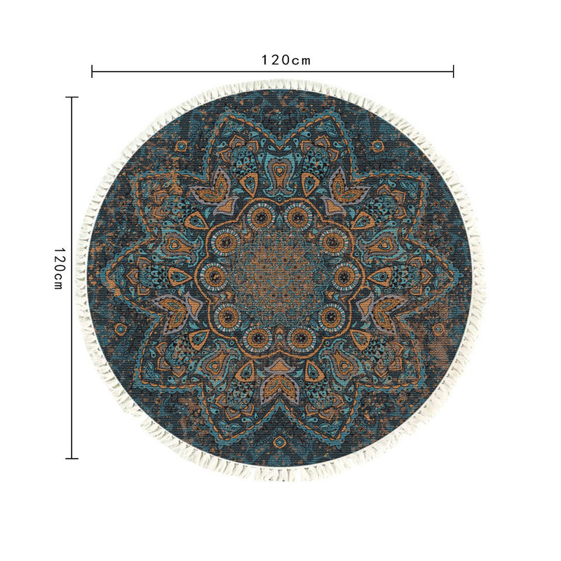 120cm Round Mandala Area Rug Polyester Plush Anti Slip Backing