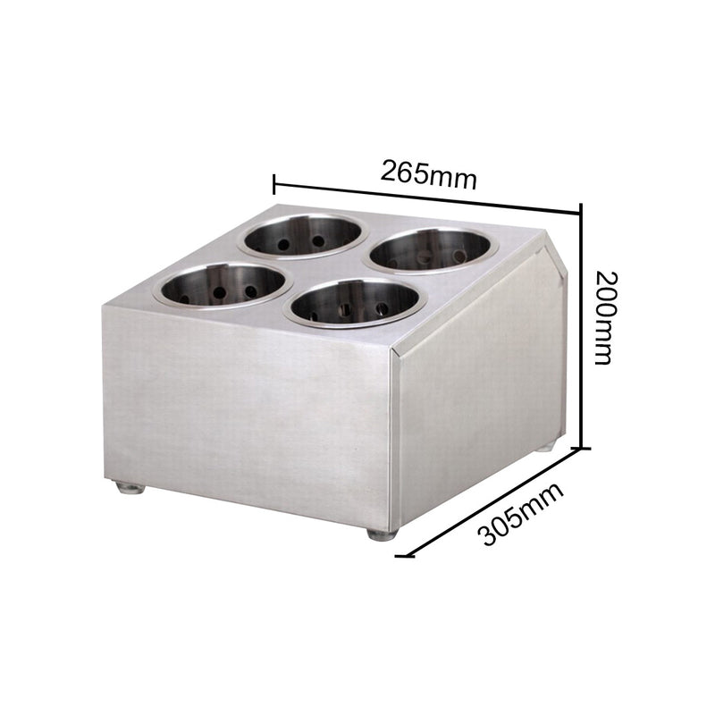 Commercial Square Cutlery Holder 18/10 Stainless Steel 265X305X200mm 4 Holes