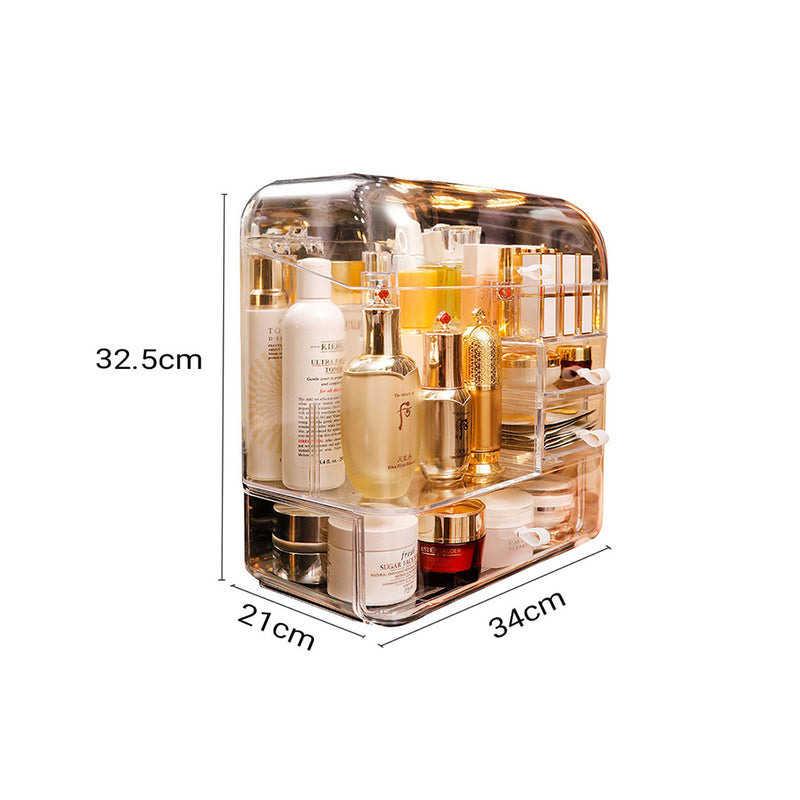 Transparent Plastic Makeup Organizer Box Lidded Drawers Waterproof 32.5x21x34cm