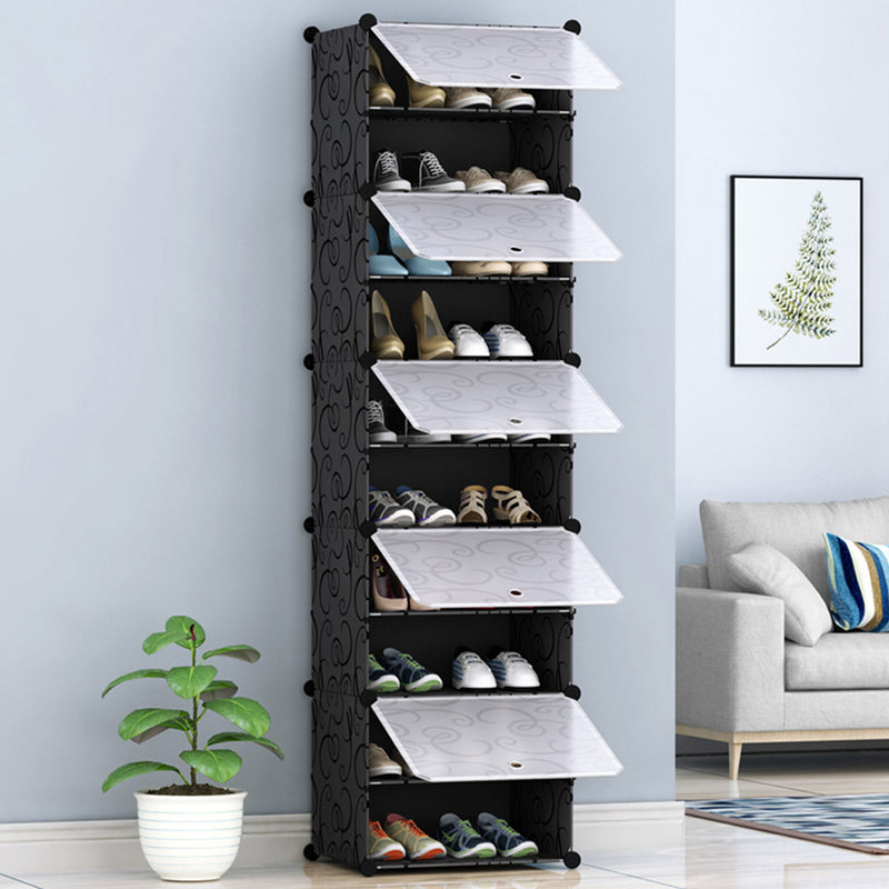 10 Tier Shoe Rack Plastic Panels Stackable 45cm x 32cm x 155cm Black Cover