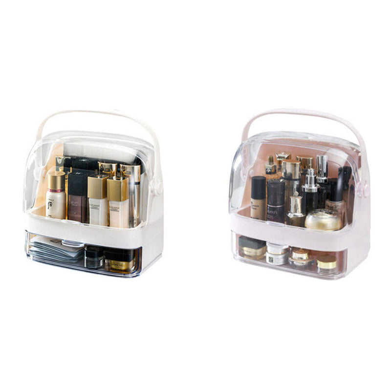 2X 2 Tier White Plastic Countertop Makeup Storage Organizer Clear Lid