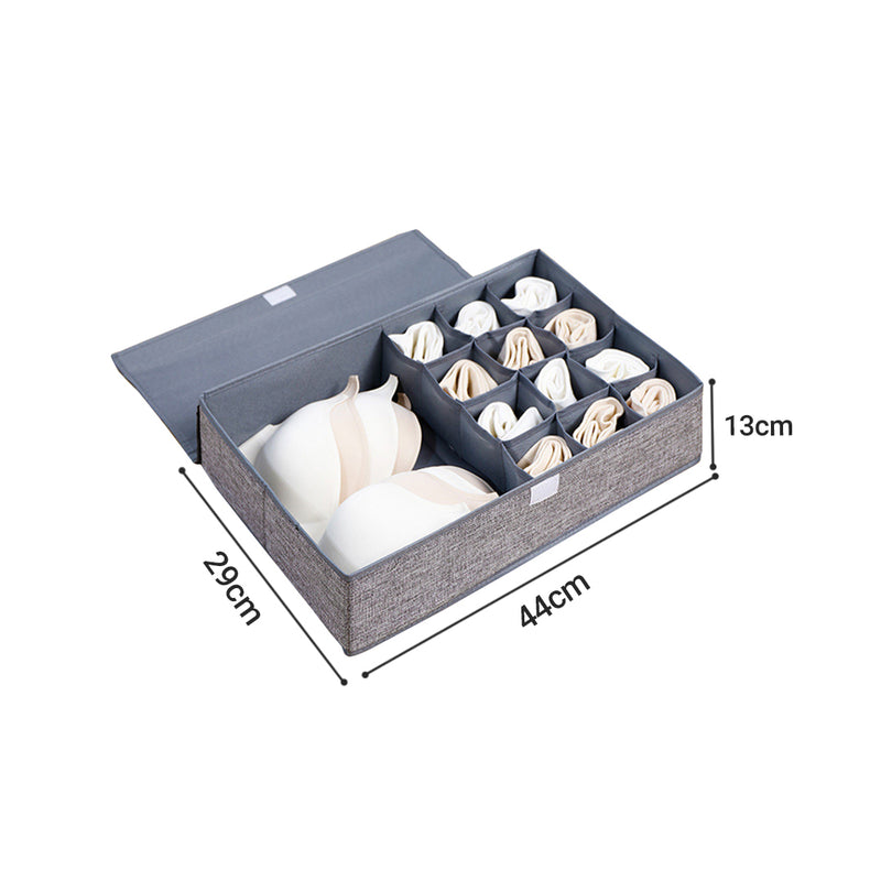 Flip Top Foldable Underwear Storage Box Grey 44x29x13cm Stackable Organiser