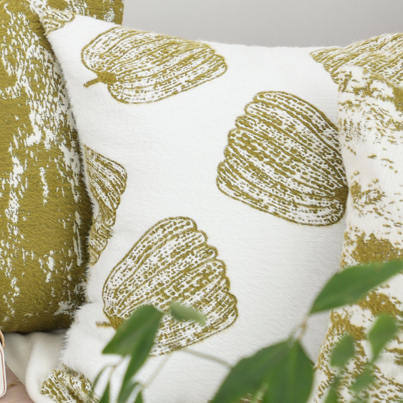 2X 50cm Throw Pillow Pumpkin Pattern Polyester Cotton White Olive Green Decor