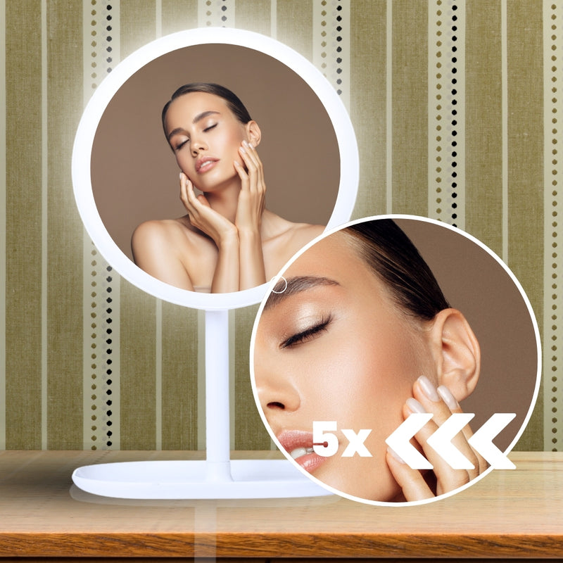 2X 26cm White Round Led Vanity Mirror Tricolor Dimming 360 Rotation