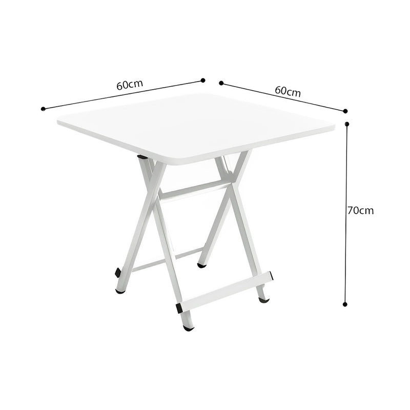 2X White Square Dining Table MDF Top Aluminum Legs 60x60x70cm Portable