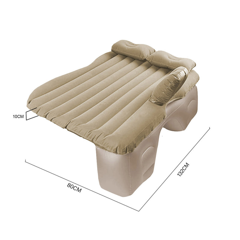 Inflatable Car Mattress Beige Pvc 132x80x10cm Pump 2X Pillows Travel