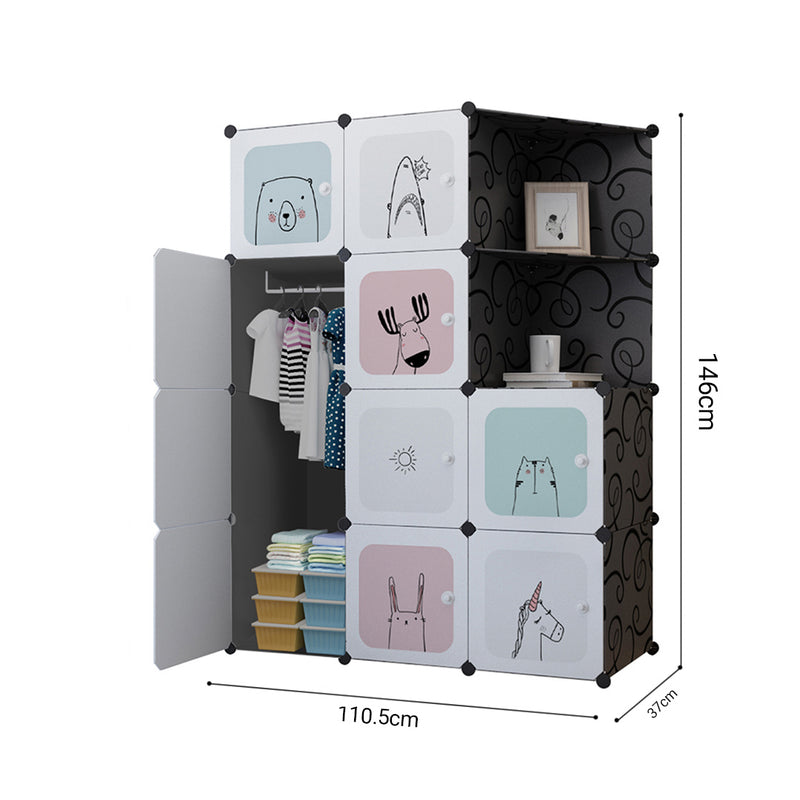 10 Cubes Portable Wardrobe Black Polypropylene Modular Closet 110.5x37x146cm