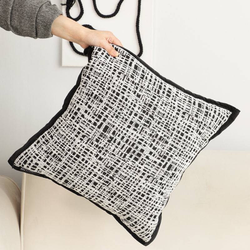 Square Throw Pillow Plush Velvet 45cm Leopard Print Black White Grid