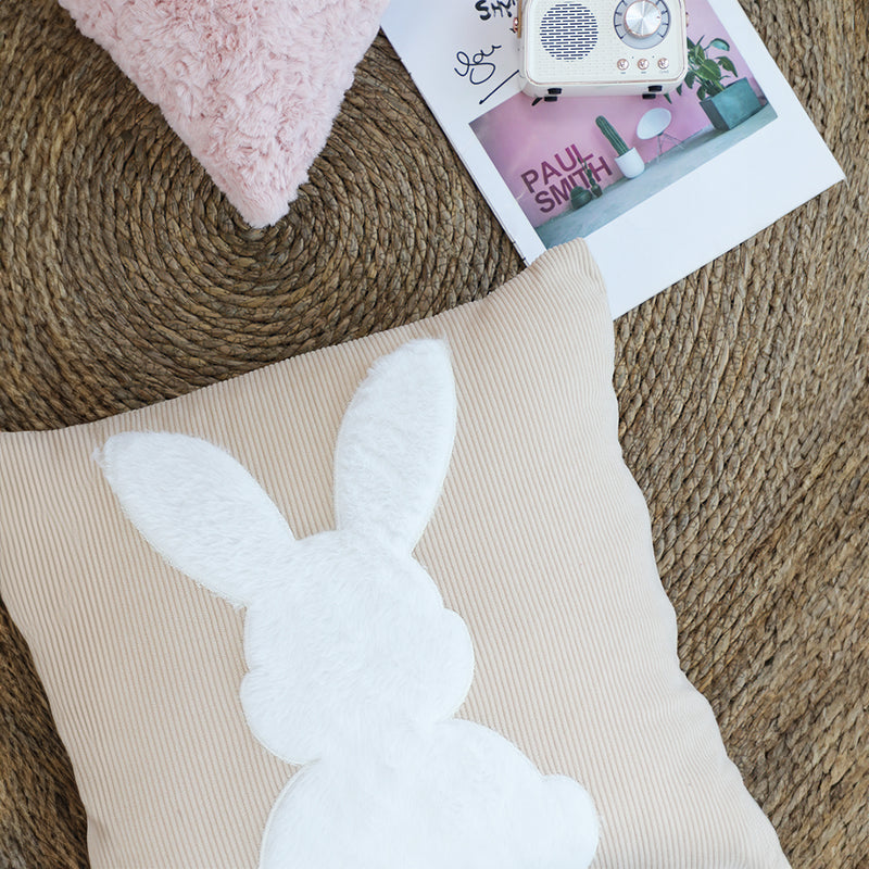 Throw Pillow Polyester 45X45X14Cm Light Tan Square White Rabbit Design