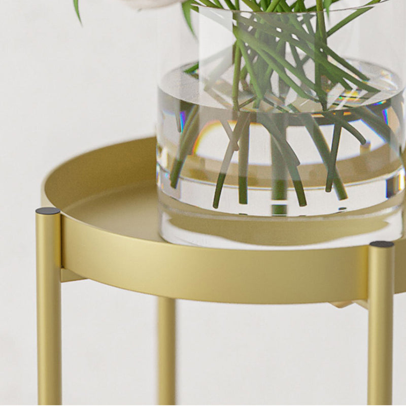 2X 2 Tier 80cm Gold Metal Plant Stand With Enamel Pots Corner Display