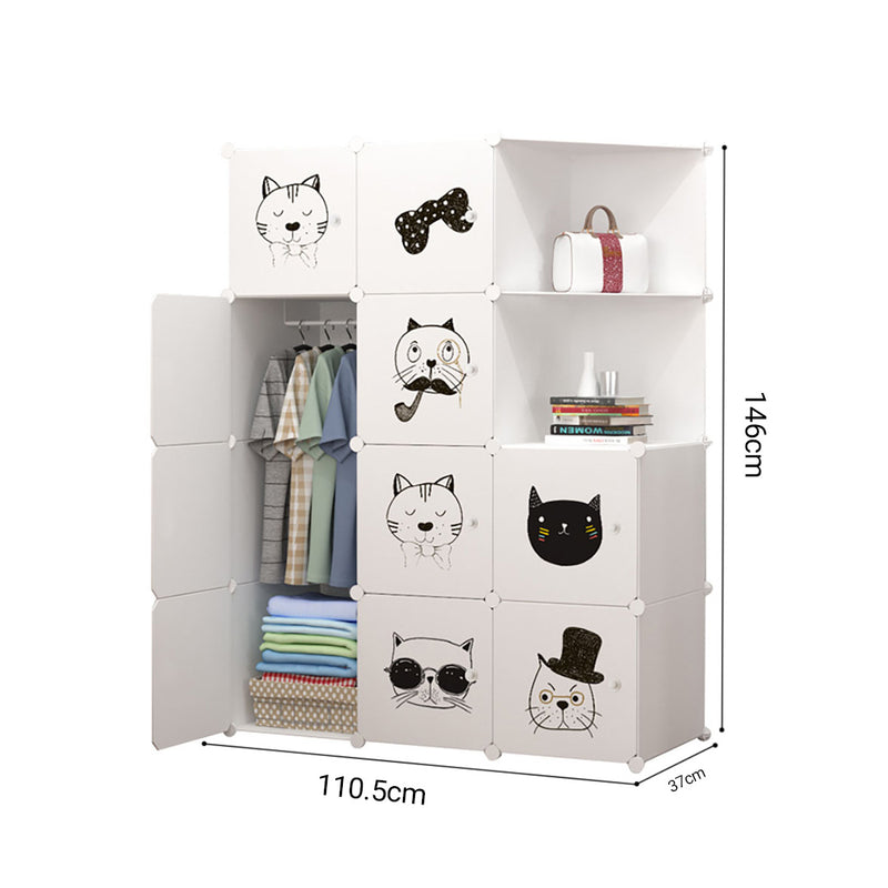 10 Cubes Portable Wardrobe Modular Plastic 110x37x146cm White With Doors