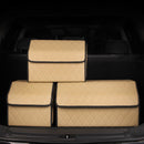 2X Medium Leather Car Trunk Organizer Foldable Portable Beige Gold Stitch