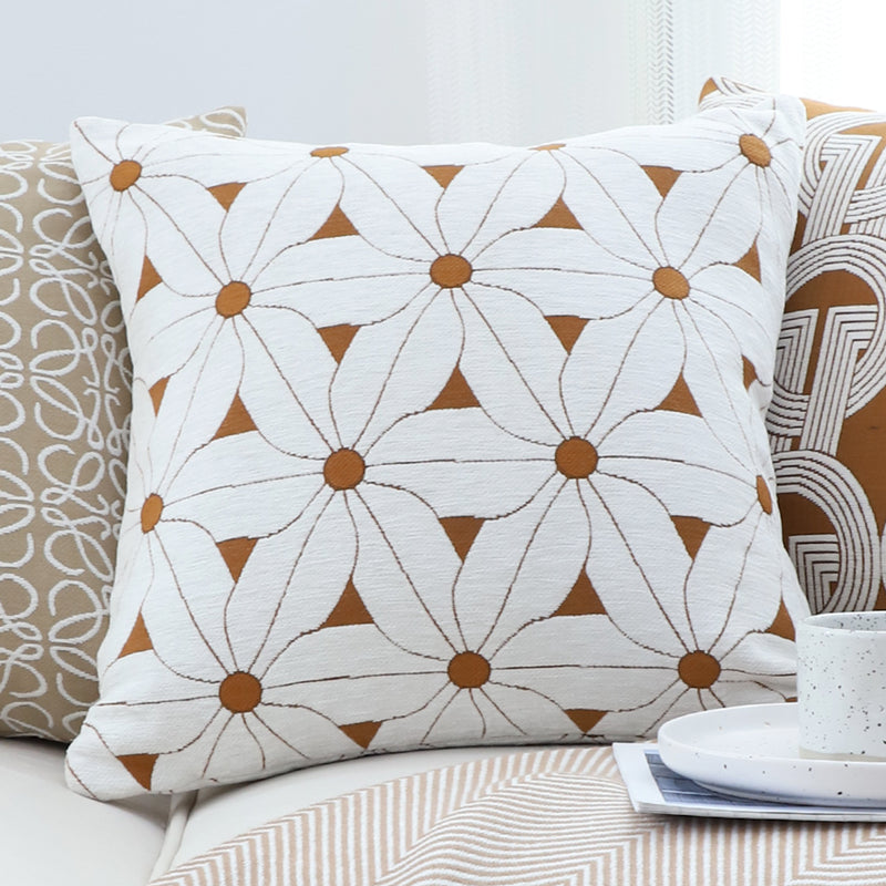 2X Throw Pillow Polyester Cotton 50x50x18cm Thick White Brown