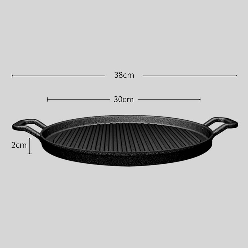 2X 30cm Ribbed Cast Iron Frying Pan Pre-Seasoned Non-Stick Sizzle Platter