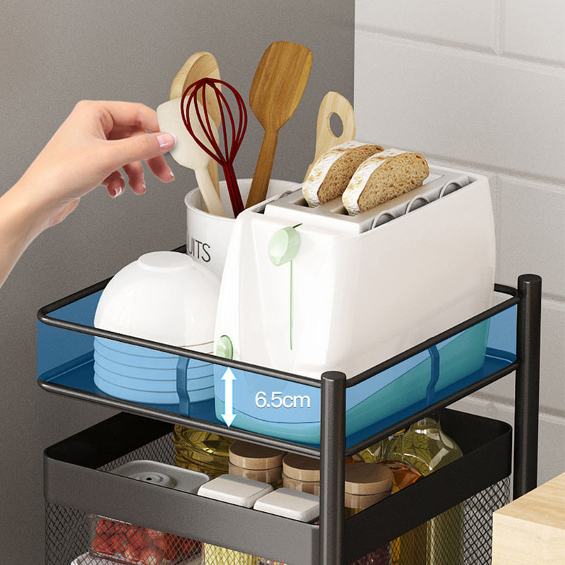 2 Tier Carbon Steel Kitchen Cart 30cm X 30cm X 49cm Rotating Mesh Black Wheels
