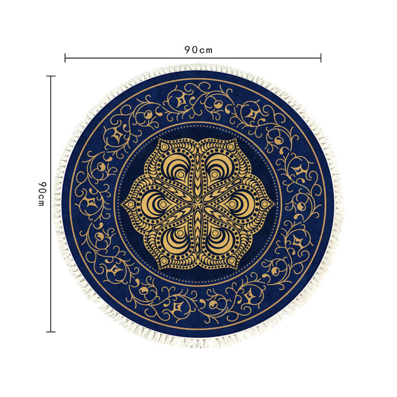 2X 90cm Round Polyester Area Rug Mandala Turquoise Grey Anti Slip Backing