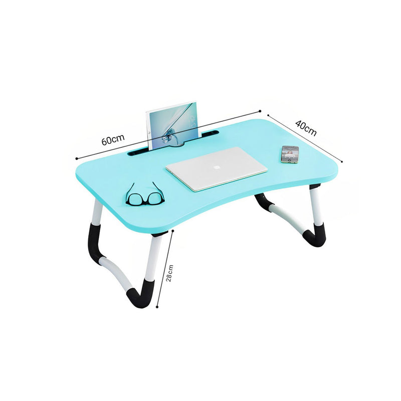 2X Foldable Bed Table Mdf Top Aluminum Frame 60x40x28cm Blue Notebook Slot