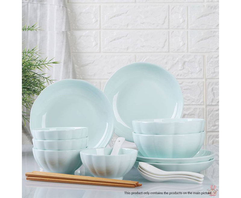 Light Blue Ceramic Dinnerware Bowls Plates 6 Inch 7 Inch Japanese Style Set of 10