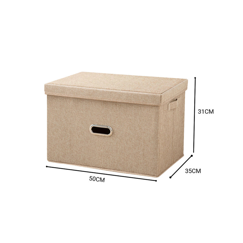 Large Foldable Canvas Storage Box Beige Clothes Basket Organizer 50x35x31cm