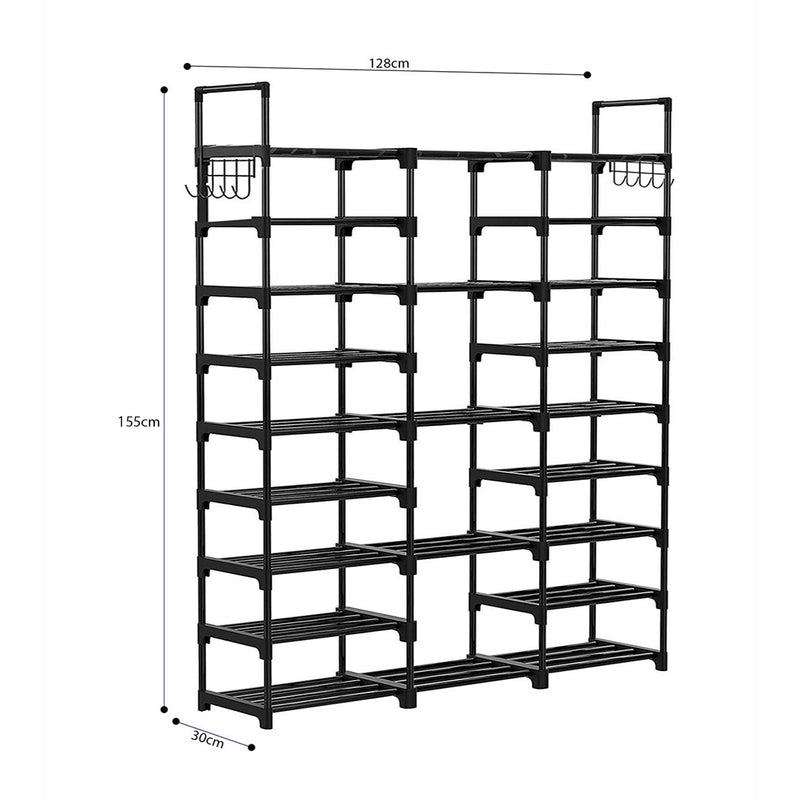 2X 21 Shelf Shoe Rack Plastic Coated Iron Pipe 128x30x155cm Black With Handle