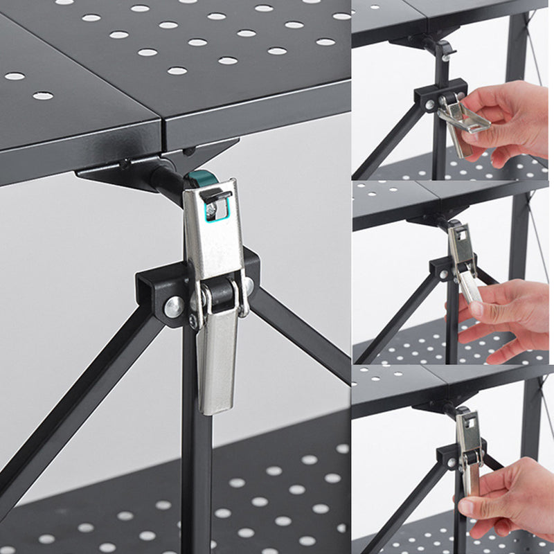 3 Tier Carbon Steel Foldable Black Kitchen Cart Storage Shelves with Wheels