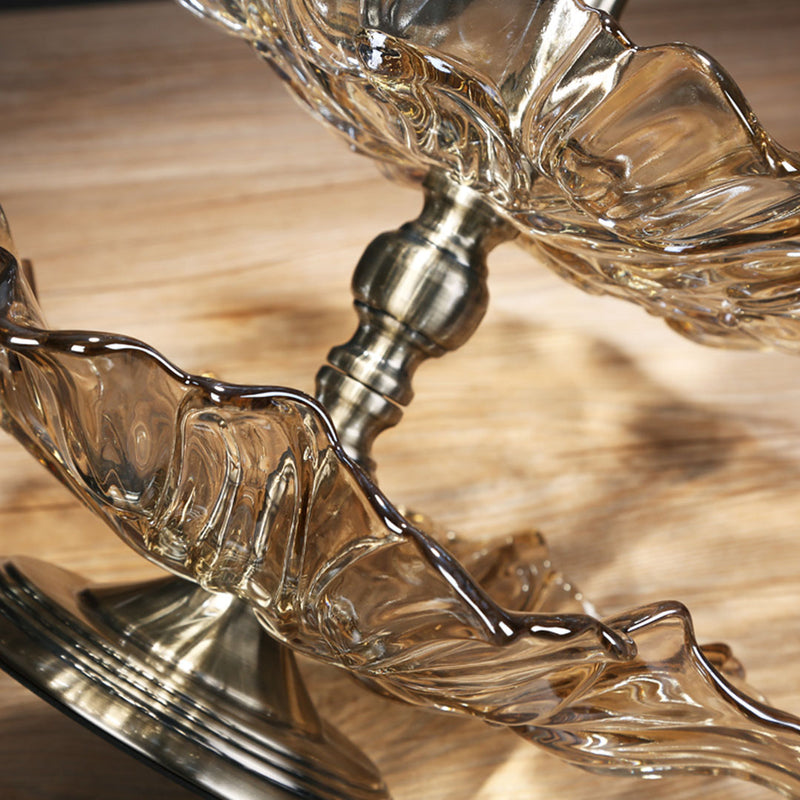 2 Tier Lotus Glass Iron Fruit Bowl 35cm X 57cm Translucent Bronze