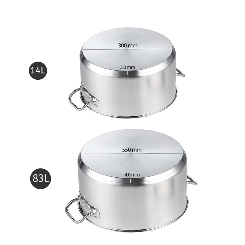 Stock Pots 14L 83L Thick Commercial Grade 18/10 Stainless Steel Induction Ready