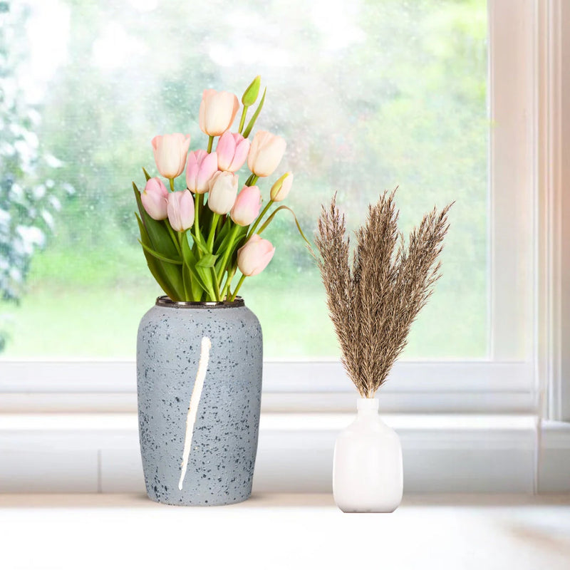 Medium Ceramic Flower Vase 30x19cm Grey Handcrafted Elegant Home Decor
