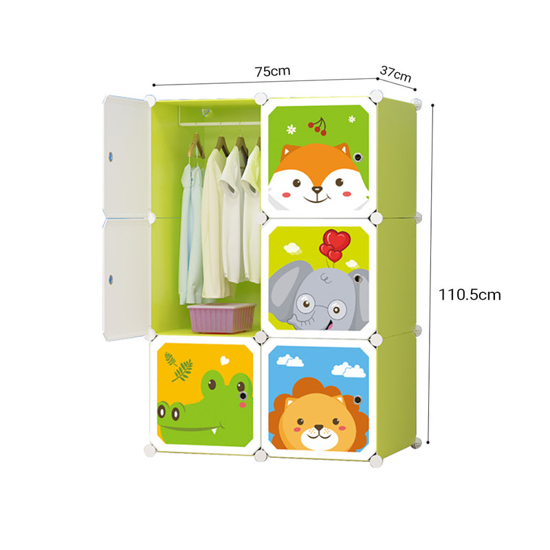 6 Cubes Portable Wardrobe Plastic Modular Storage Organizer Green 75x37x110.5cm