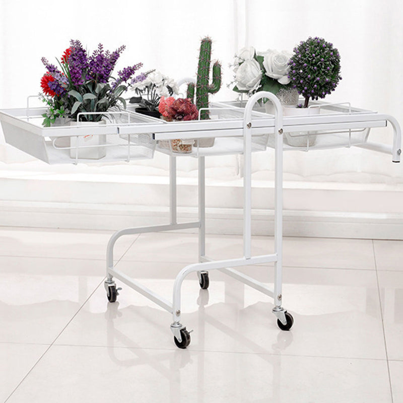 3 Tier Carbon Steel Kitchen Cart Adjustable Shelves Portable Storage White