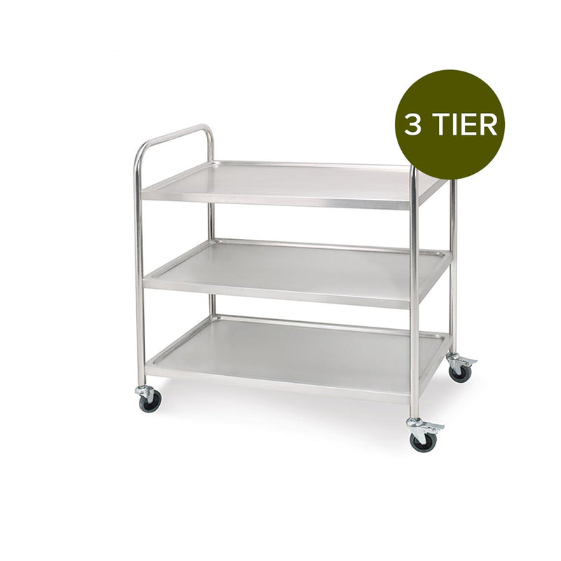 2X 3 Tier Stainless Steel Kitchen Food Cart 86x54x94cm 4 Wheels 2 Locking