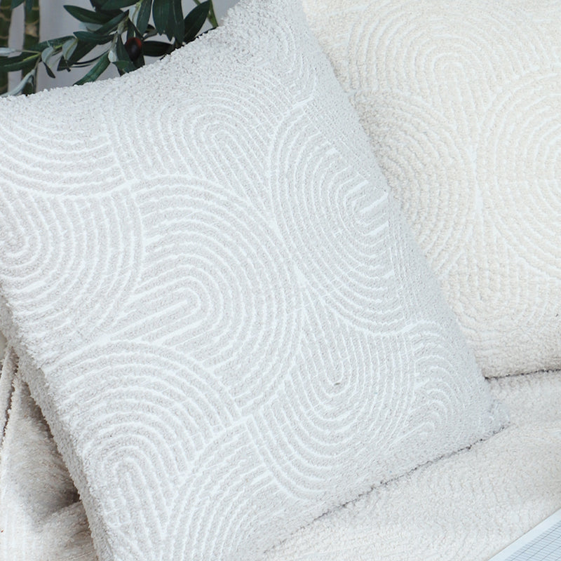 2X Polyester Cotton Throw Pillow 50x50x18cm Off White Embroidered Decorative
