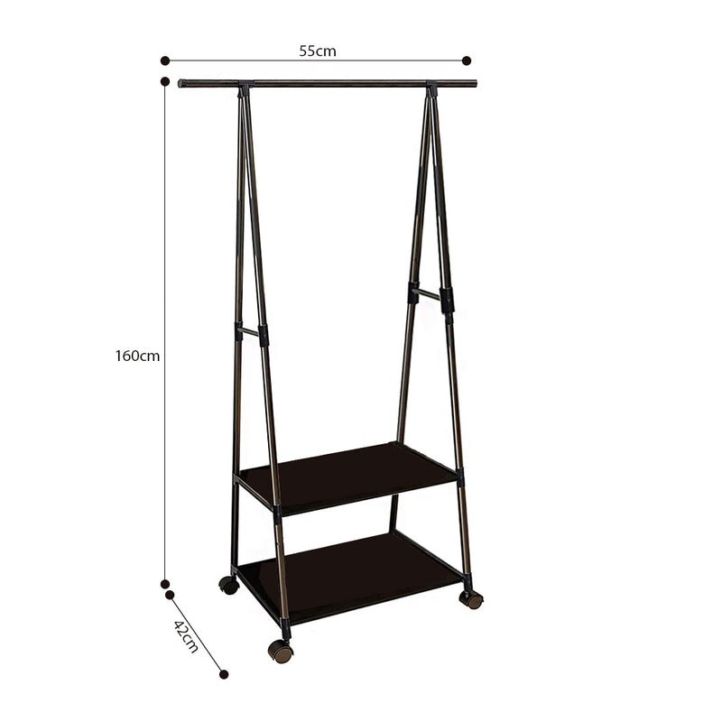 2X 2 In 1 Clothes Shoe Rack Plastic Coated Iron Wheels Black 55x42x160cm 11kg