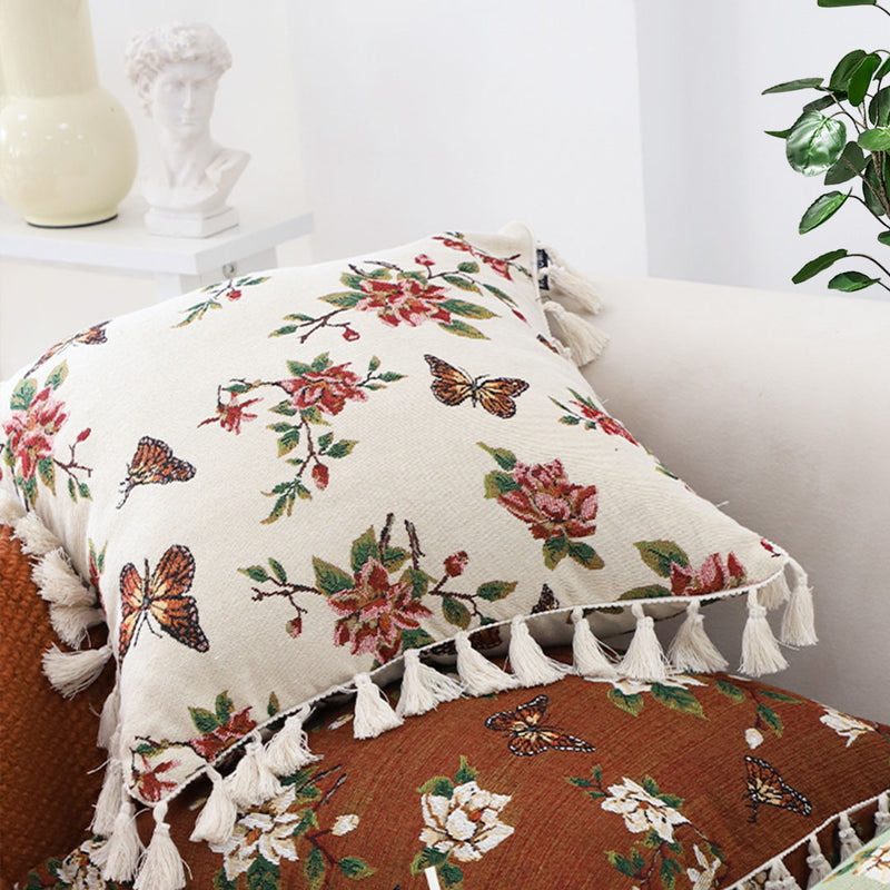 45cm Cream Vintage Velvet Throw Pillow Tassel Cushion Home Decor