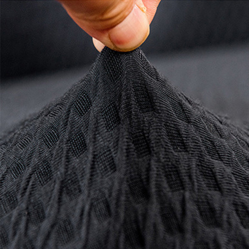 4-Seater Dark Grey Polyester Sofa Cover Ruffled Skirt High Stretch Protector