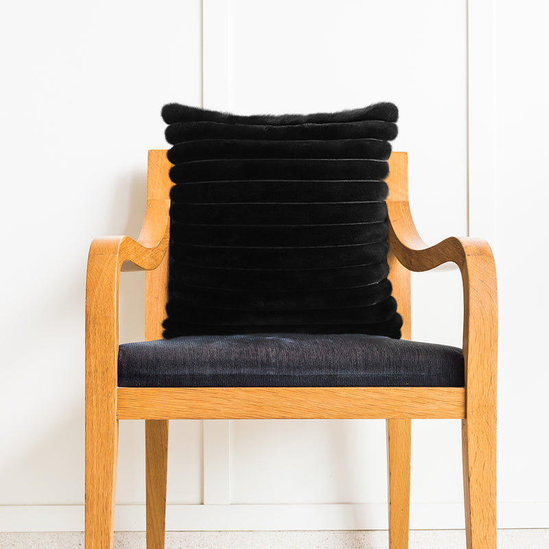 2X Velvet Polyester Cotton Throw Pillow 45Cm Square Raised Fringed Black