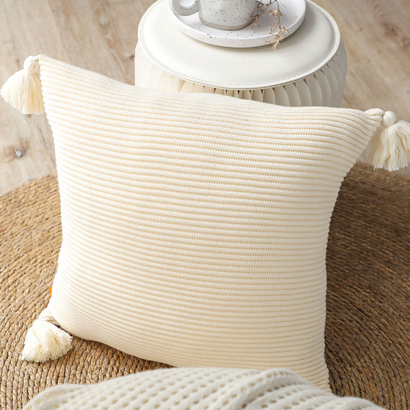 2X 45cm Khaki Square Throw Pillow Soft Velvet Tassel Plush Cushion Decor