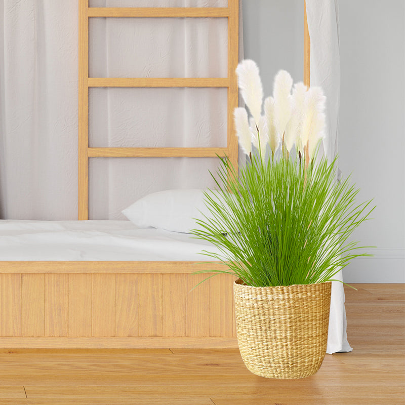 Potted Artificial Pampas Grass 137cm Plastic Tall Green Fluffy Home Decor