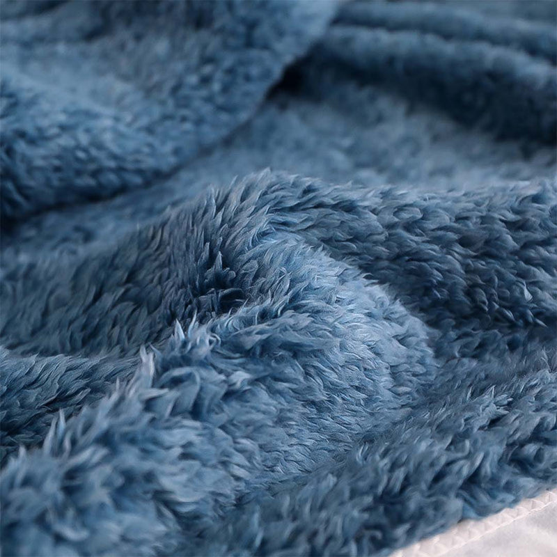 2X Thick Flannel Polyester Throw Blanket 200x230cm Double Sided Dark Blue