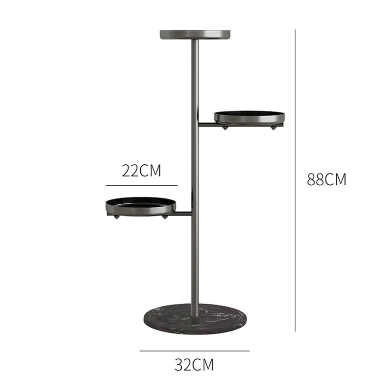 3 Tier Metal Plant Stand Round Black 32cmx22cmx88cm Marble Base Removable Trays