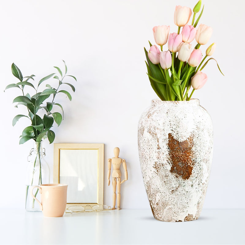 Medium White Ceramic Flower Vase 30cm H 19cm D Elegant Living Room Decor