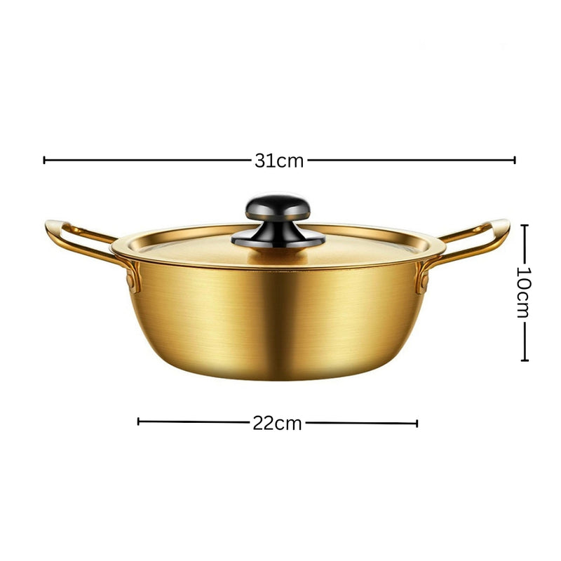 22cm Stainless Steel Ramen Pot Lid Included Yellow Durable Even Heating